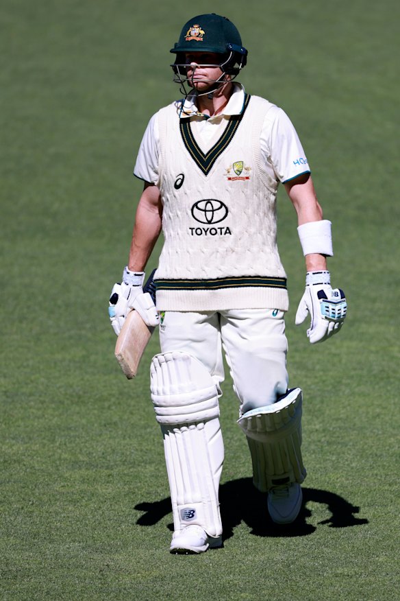 Smith walks off the Adelaide Oval after being dismissed for 12.