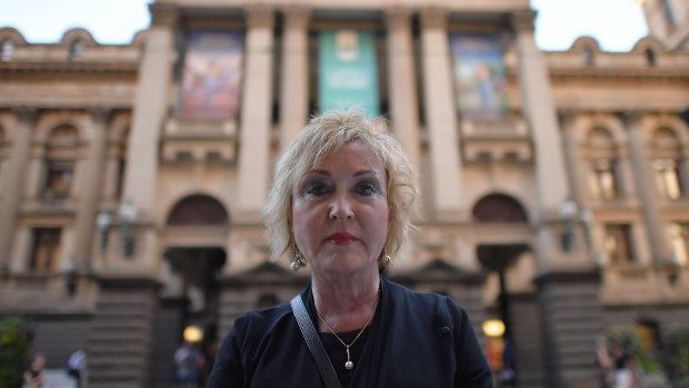 Tessa Sullivan's mother Lalanah Brujah outside Melbourne Town Hall.