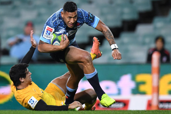 Ready: Israel Folau scores a try during the Waratahs' 40-27 loss to the Jaguares in Sydney last year. 