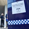 Premier Jacinta Allan views one of the new machete amnesty bins earlier this year.