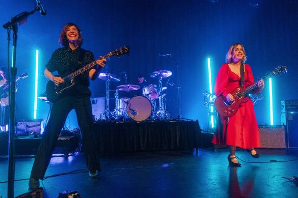 Carrie Brownstein (left) and Corin Tucker of US indie rock band Sleater-Kinney at The Forum in Melbourne.