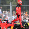 Last year’s winner Charles Leclerc climbs from his Ferrari after retiring from the F1 Grand Prix of Australia.