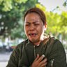 Filipino domestic helper Vame Mariz Wayas Verador breaks down in tears as she recalls her escape from the building fire.
