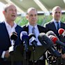 WA Premier Roger Cook, Australian Rugby League Commission Chairman Peter V’landys and National Rugby League chief executive Andrew Abdo officially announce the Perth Bears will join the NRL on Thursday.