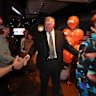 David Farley arrives at the One Nation election party on Saturday night.