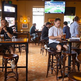 Tall tables in the front bar.