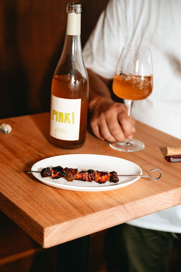 Wine and skewers.