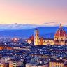 Florence and its cityscape with the Duomo Santa Maria Del Fiore at sunset.