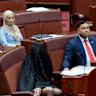 Senator Pauline Hanson in front of Senator Fatima Payman on Monday.