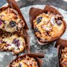 Blackberry and coconut cheesecake muffins.