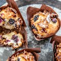 Blackberry and coconut cheesecake muffins.