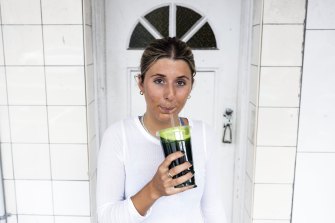 Wedge pattern: Claudia Bodycomb enjoys a juice from Coogee’s Melonhead.