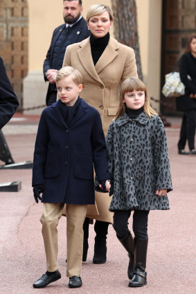 (Left to right) Prince Jacques, Princess Charlene and Princess Gabriella of Monaco.