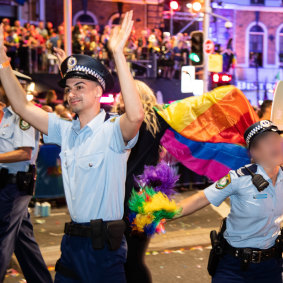 Beau Lamarre-Condon marching in the 2020 Mardi Gras parade in Sydney.