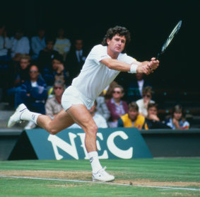 Paul McNamee competes at Wimbledon in 1986.