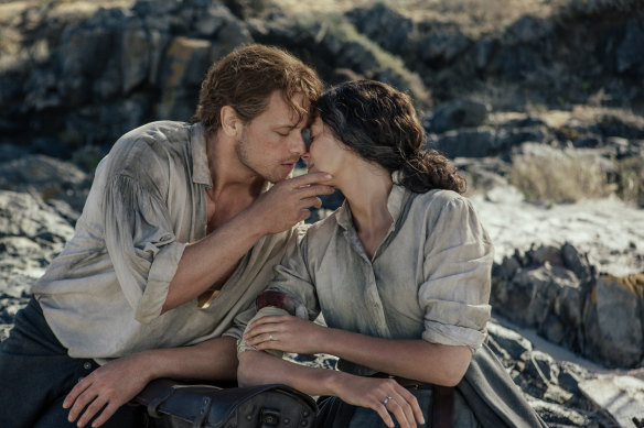 A love for the ages: Jamie Fraser (Sam Heughan) and Claire Randall (Caitriona Balfe) in Outlander.