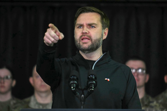 US Vice President J.D. Vance speaks at the US military’s Pituffik Space Base in Greenland on Friday.