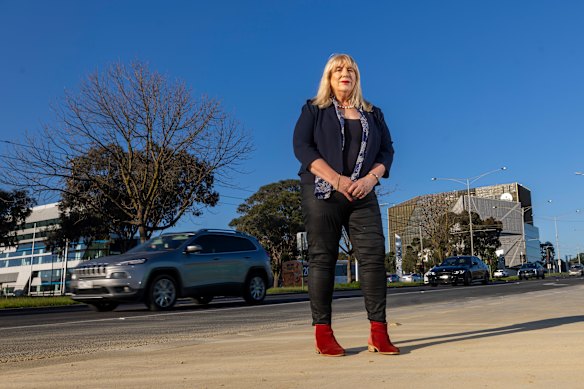 Whitehorse Mayor Kirsten Langford outside Deakin University in Burwood on Monday.