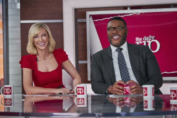 Cate Blanchett as Brie Evantee and Tyler Perry as Jack Bremmer in Don’t Look Up.