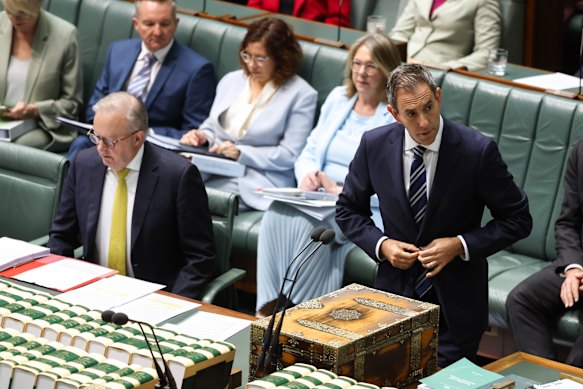 Prime Minister Anthony Albanese and Treasurer Jim Chalmers in question time on Wednesday.