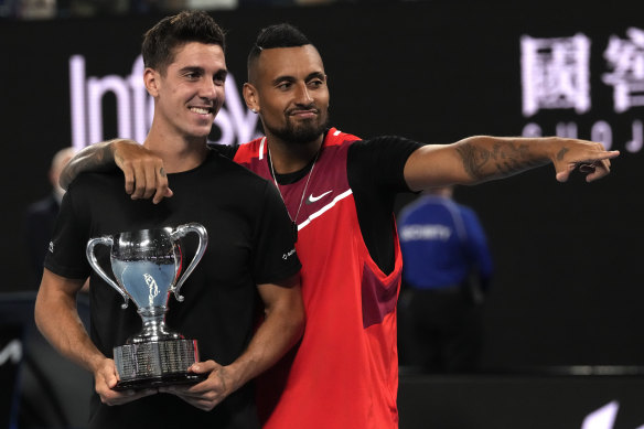 Kokkinakis and Kyrgios after they won the 2022 men’s doubles title at the Australian Open.