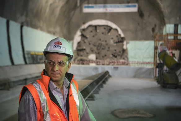Transport Minister Andrew Constance in the tunnels for the new station on Friday.