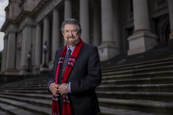 Derryn Hinch outside the Victorian Parliament last year.