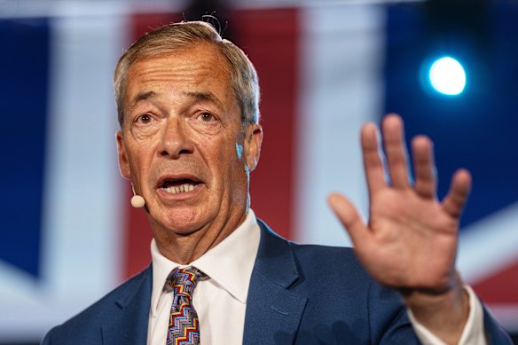 Reform UK leader Nigel Farage speaks at a press conference on Monday.