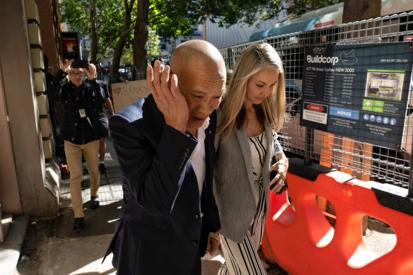 Charlie Teo and partner Traci Griffiths arrive at the Health Professionals Council this morning.