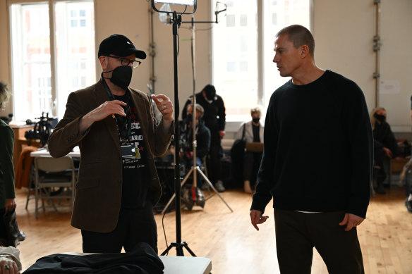 Director Steven Soderbergh and Channing Tatum on the set of Magic Mike.