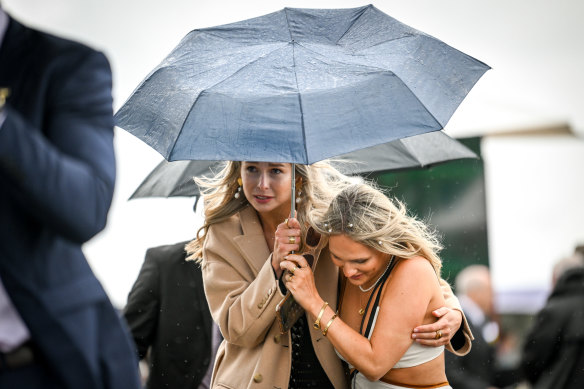 Crowds braved the rain on Derby Day but the conditions for the Melbourne Cup look like being much worse.