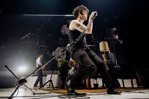 The 1975’s Matty Healy plays with the camera and freestyles on stage in Sydney.