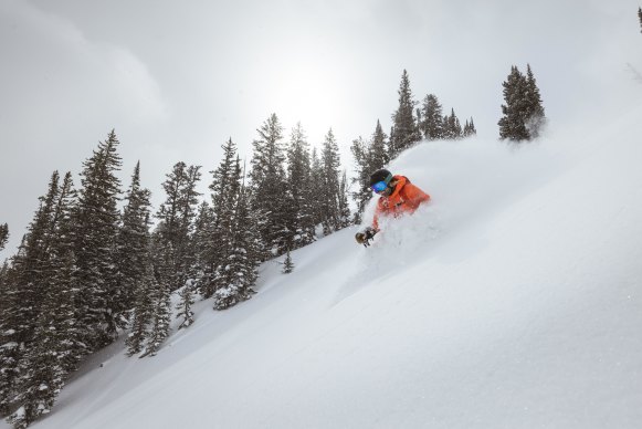 Finding first tracks in the fresh snow.
