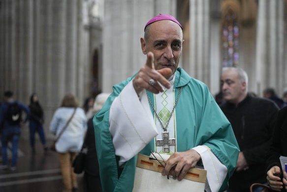 Monsignor Victor Manuel Fernandez, archbishop of La Plata, smiles after a Mass at the Cathedral in La Plata, Argentina on July 9.