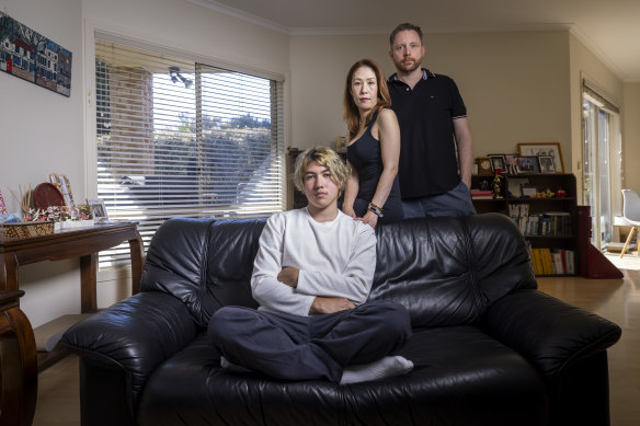 Hugh Roberts, who was hit by a car driven by an 87-year-old driver, pictured with  his parents, Meiko and Alex.