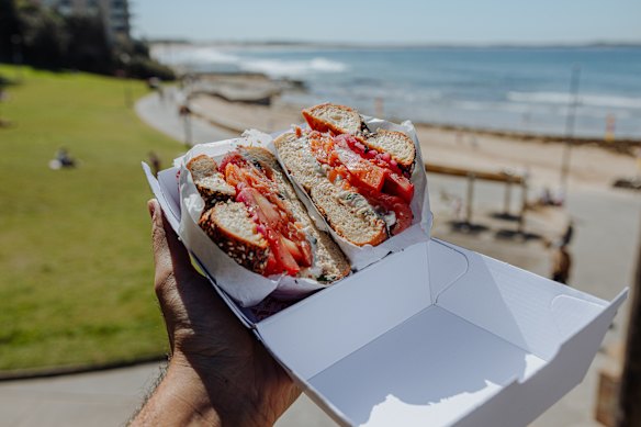 Take your bagel down to the nearby beach.