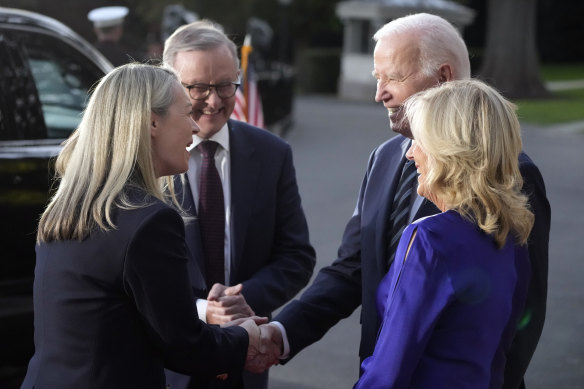 President Joe Biden and first lady Jill Biden welcome Prime Minister Anthony Albanese and his partner Jodie Haydon to the White House on Tuesday.