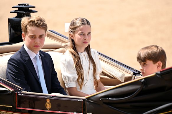 Prince George of Wales, Princess Charlotte of Wales and Prince Louis of Wales during Trooping The Colour.