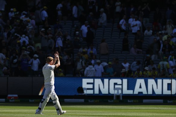 Captain Ben Stokes applauds the English fans.