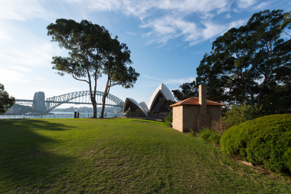 Moore’s A Home Away From Home (Bennelong/Vera’s Hut 2016) as part of the 20th Biennale of Sydney at the Botanic Gardens.