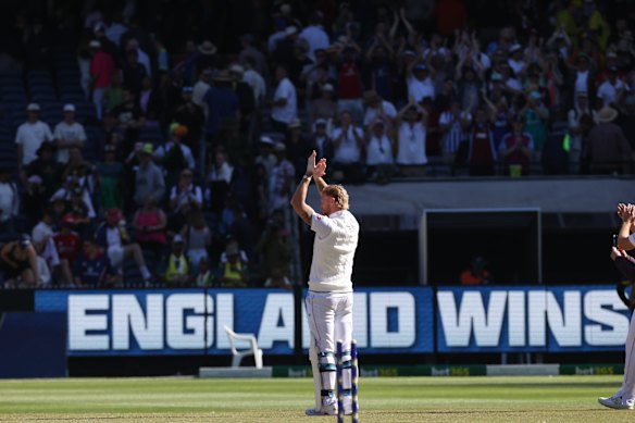 Captain Ben Stokes applauds the English fans.