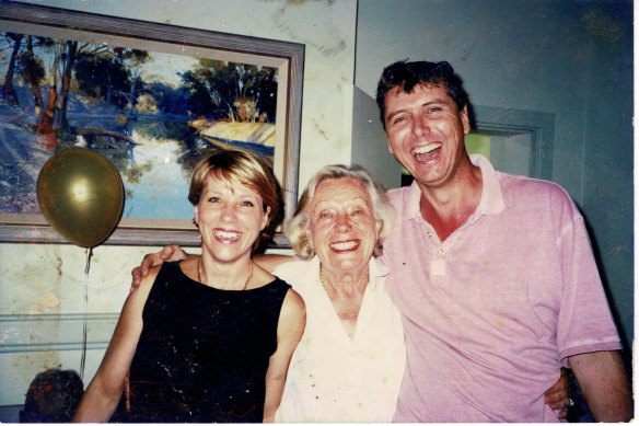 Jacoby with her mother Josephine and brother Karl, circa 2000.
