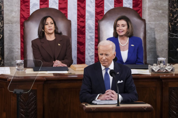 President Joe Biden delivers his first State of the Union address to a joint session of Congress at the Capitol in Washington.