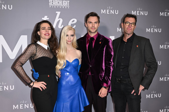 Mylod, right, with producer Betsy Koch and actors Anya Taylor-Joy and Nicholas Hoult at The Menu’s UK premiere.