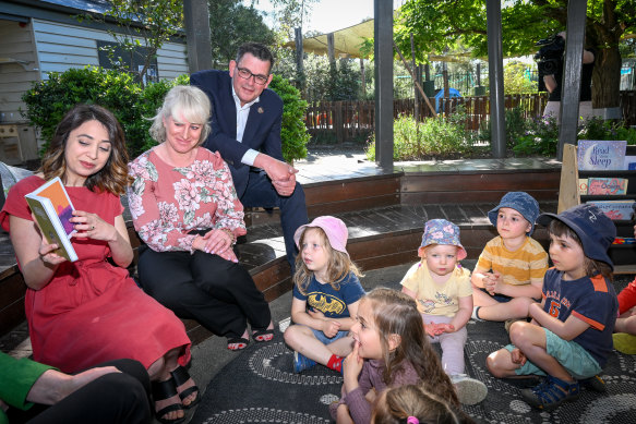 Kat Theophanous (left), with Premier Daniel Andrews and his wife Catherine on the campaign trail. 