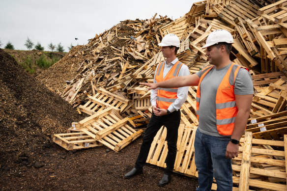 Greenlife Resource Recovery co-director Domenic Vitocco, pictured alongside company lawyer Ross Fox, said the mulch is produced from clean timber products. 