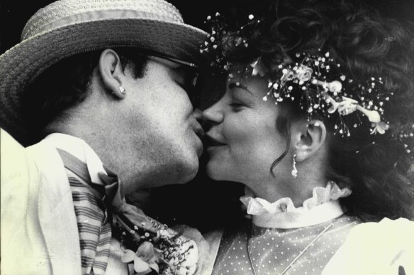 Elton John and Renate Blauel on their wedding day at Darling Point in 1984. 