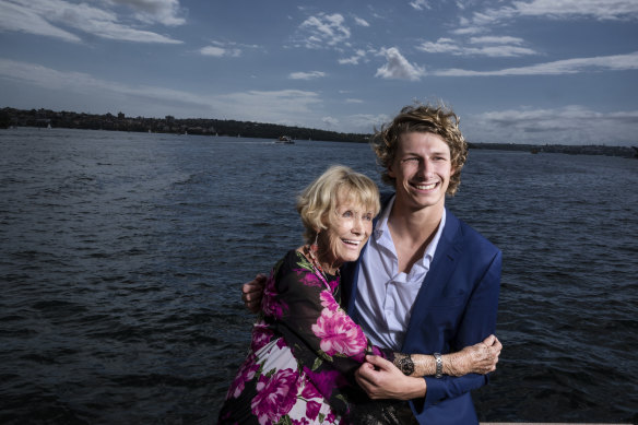 Valerie Taylor with diver Sam Fricker. Both are working to educate youth on the risks facing our oceans. Without the ocean, the planet will die, says Taylor.