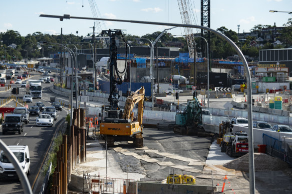 Construction of the interchange for WestConnex at Rozelle.