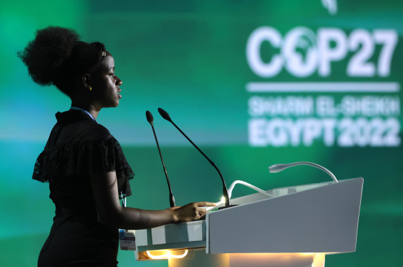 Ugandan youth climate activist Leah Namugerwa at Sharm el-Sheikh.